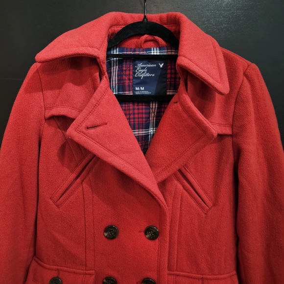 American Eagle Outfitters Wool Blend Double Breasted Peacoat Medium Red - Picture 2 of 16